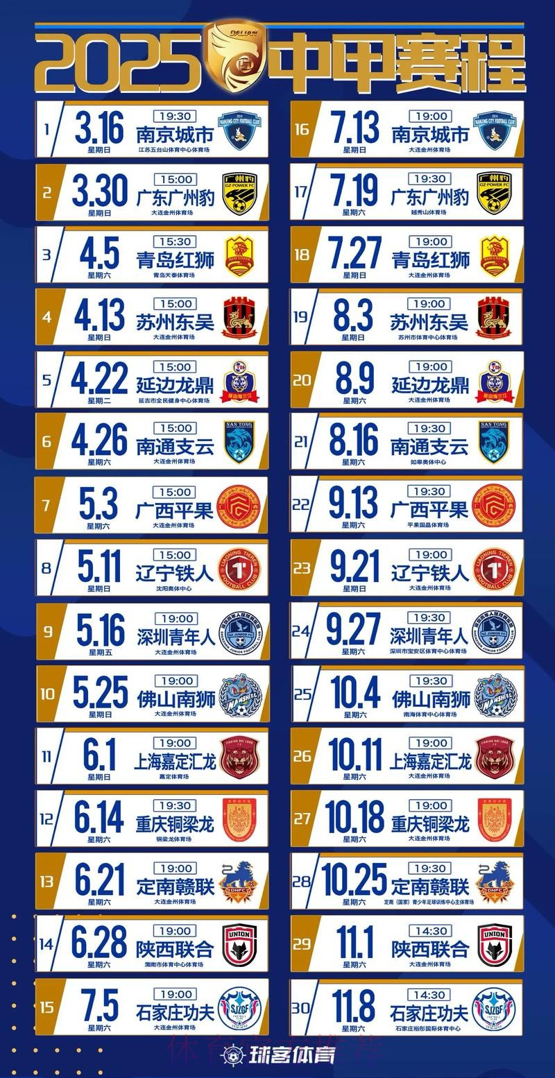 2020中甲联赛第一阶段赛程公布
